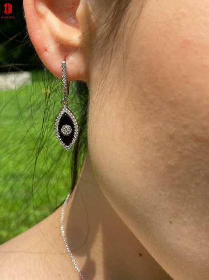 925 Silver Lucky Evil Eye Diamond Black Onyx Ring Necklace Earrings Girls Set