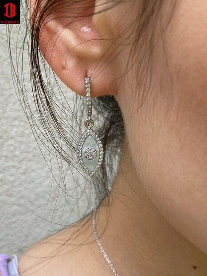 925 Silver Lucky Evil Eye Diamond Pearl Ring Necklace Earrings Ladies Girls Set