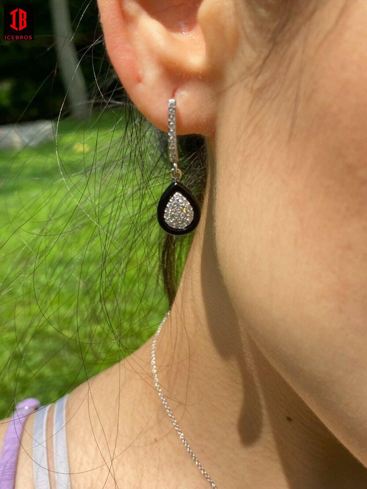 925 Silver Teardrop Black Onyx Diamond Ring Necklace & Earrings Ladies Girls Set