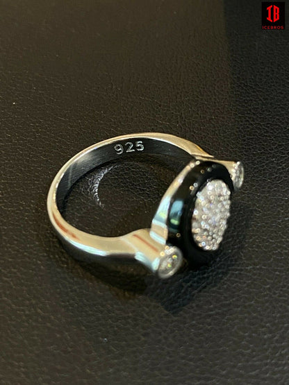 925 Silver Teardrop Black Onyx Diamond Ring Necklace & Earrings Ladies Girls Set