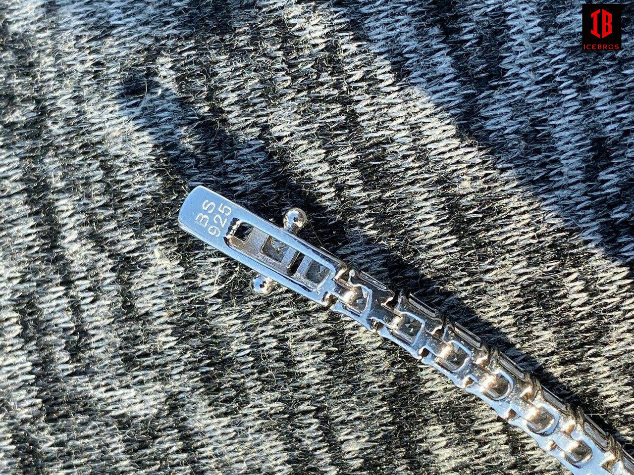 Tennis Bracelet Real 925 Sterling Silver Single Row Princess Square Iced Diamond