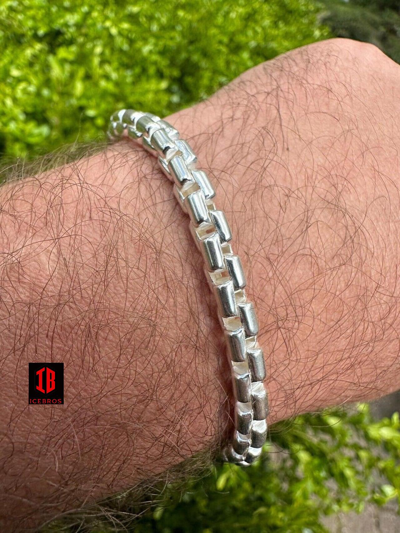 925 Sterling Silver 6mm Men Round Rolo Link Polished Link Bracelet