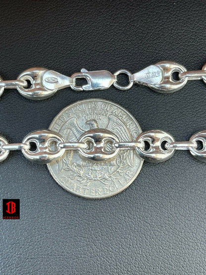 White Gold Over Vermeil 925 Sterling Silver Puffed Mariner Link Bracelet (6-12mm)