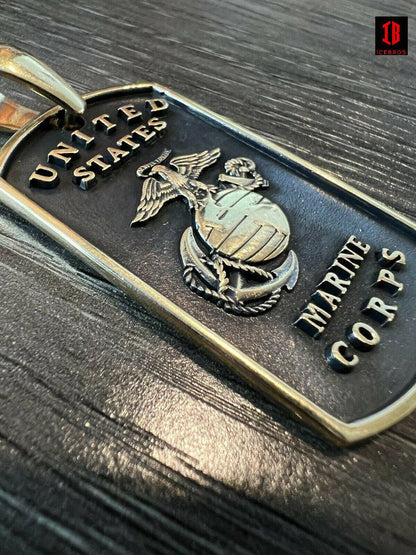 925 Sterling Silver 3d US Marines Corps Military 2" Dog Tag Pendant Necklace