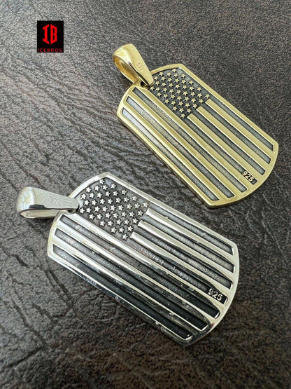 925 Sterling Silver 3d US Marines Corps Military 2" Dog Tag Pendant Necklace