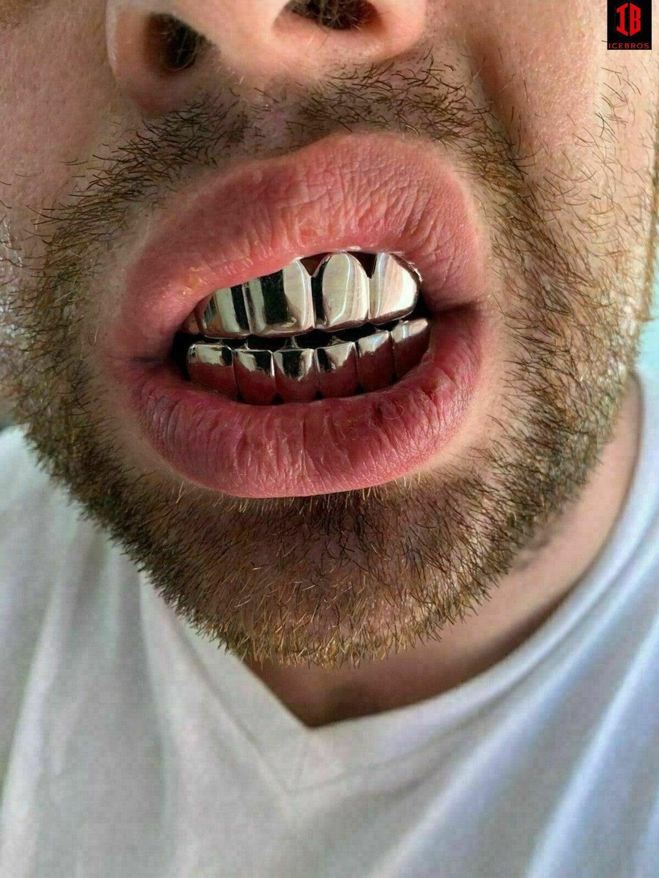 10K 14K OVER  Fine 925 Sterling Silver Custom GRILLZ Teeth Top Bottom Hip Hop Mouth