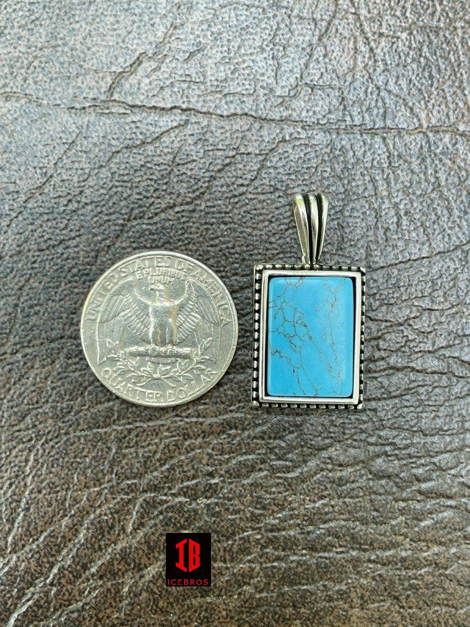 Fine Solid 925 Sterling Silver Plain Men's Dog Tag Pendant Gemstone Necklace