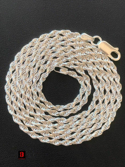 Women's & Men's White Sterling Silver Plain 925 Italy Rope Necklace Chain (1.5-5mm)