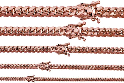 Gold Miami Cuban Link Chain Necklace Box Clasp 14k Rose Over Real 925 Silver ITALY (4mm-10.5mm)