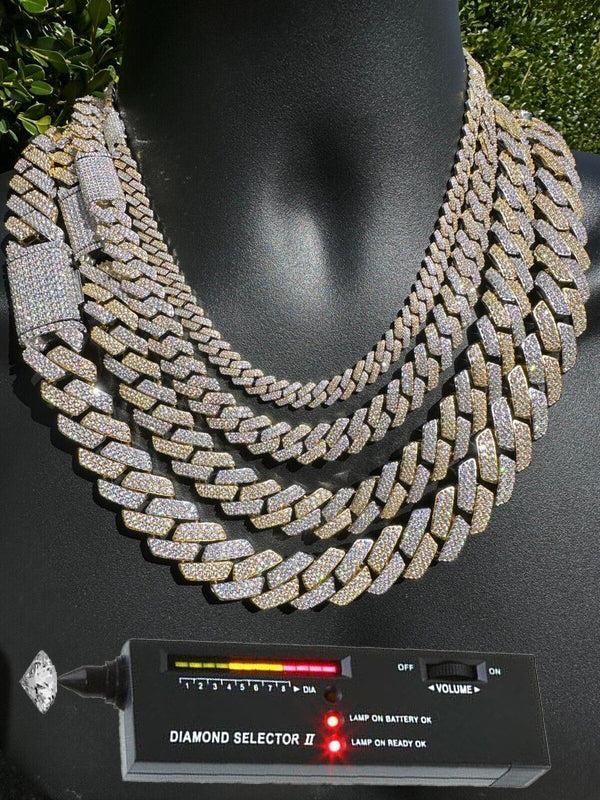 Gold and White Two Prong Cuban Link Chain Necklace