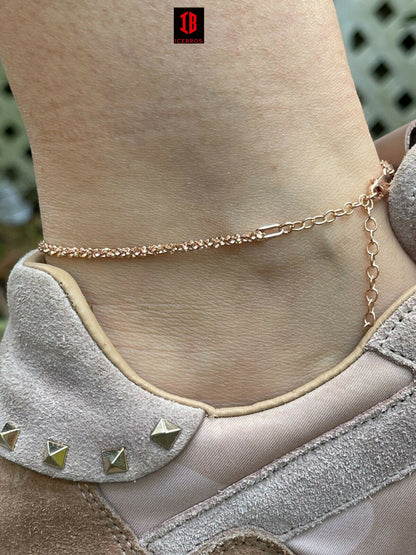 Ankle Bracelet 3mm Sparkle Rope Anklet 14k Rose Gold Over 925 Silver 8inch-11.5