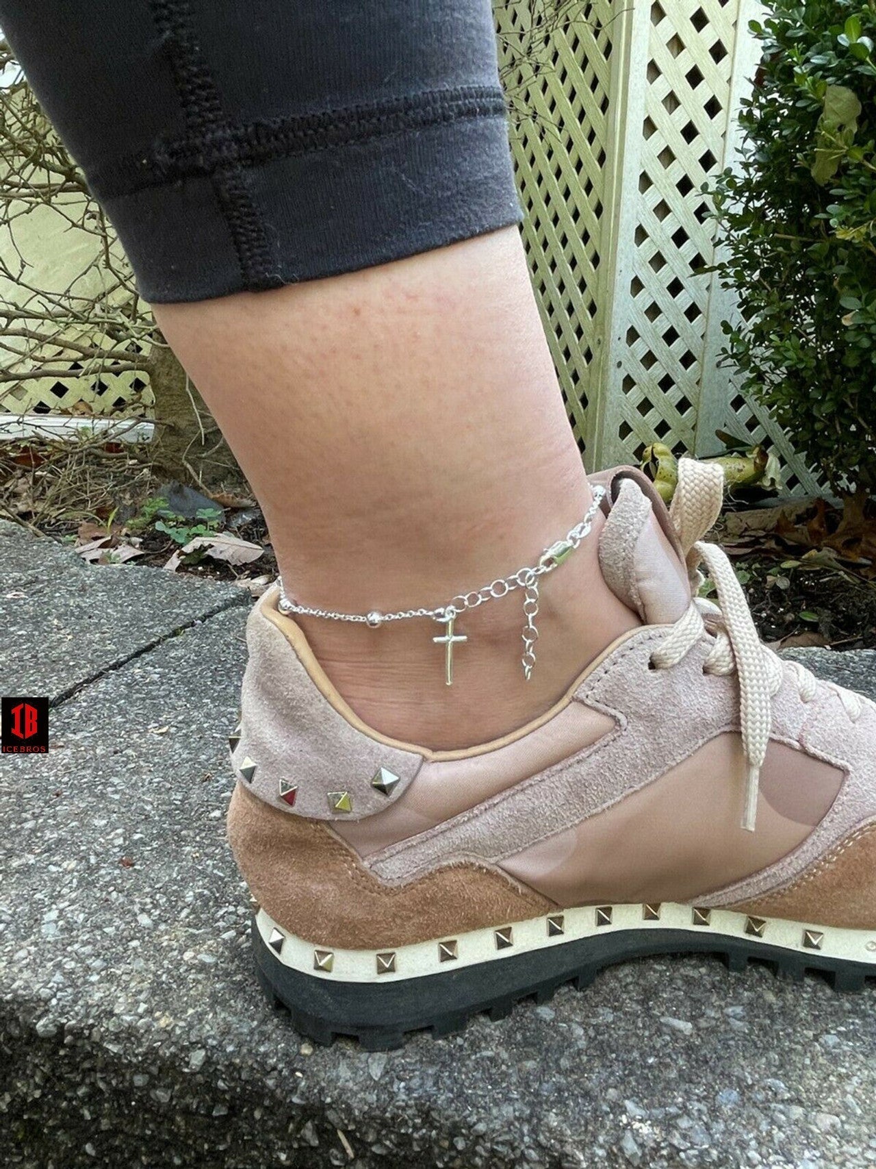 Beaded Ankle Bracelet Rosary Cross Anklet Rose Gold Vermeil 925 Silver 8inch-11.5inch