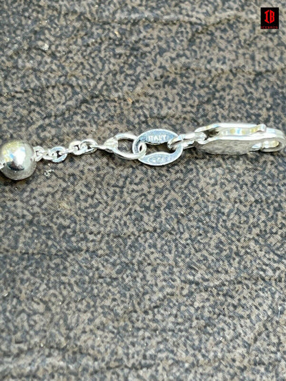 Beaded Ankle Bracelet Rosary Cross Anklet White Gold Vermeil 925 Silver 8"-11.5"
