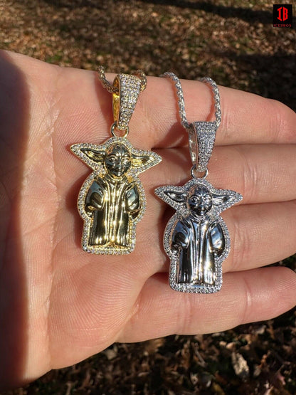 Baby Yoda Moissanite Pendant in 14k Gold or White Gold Star Wars Fine Hip-Hop Grogu Jewelry