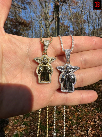 Baby Yoda Moissanite Pendant in 14k Gold or White Gold Star Wars Fine Hip-Hop Grogu Jewelry