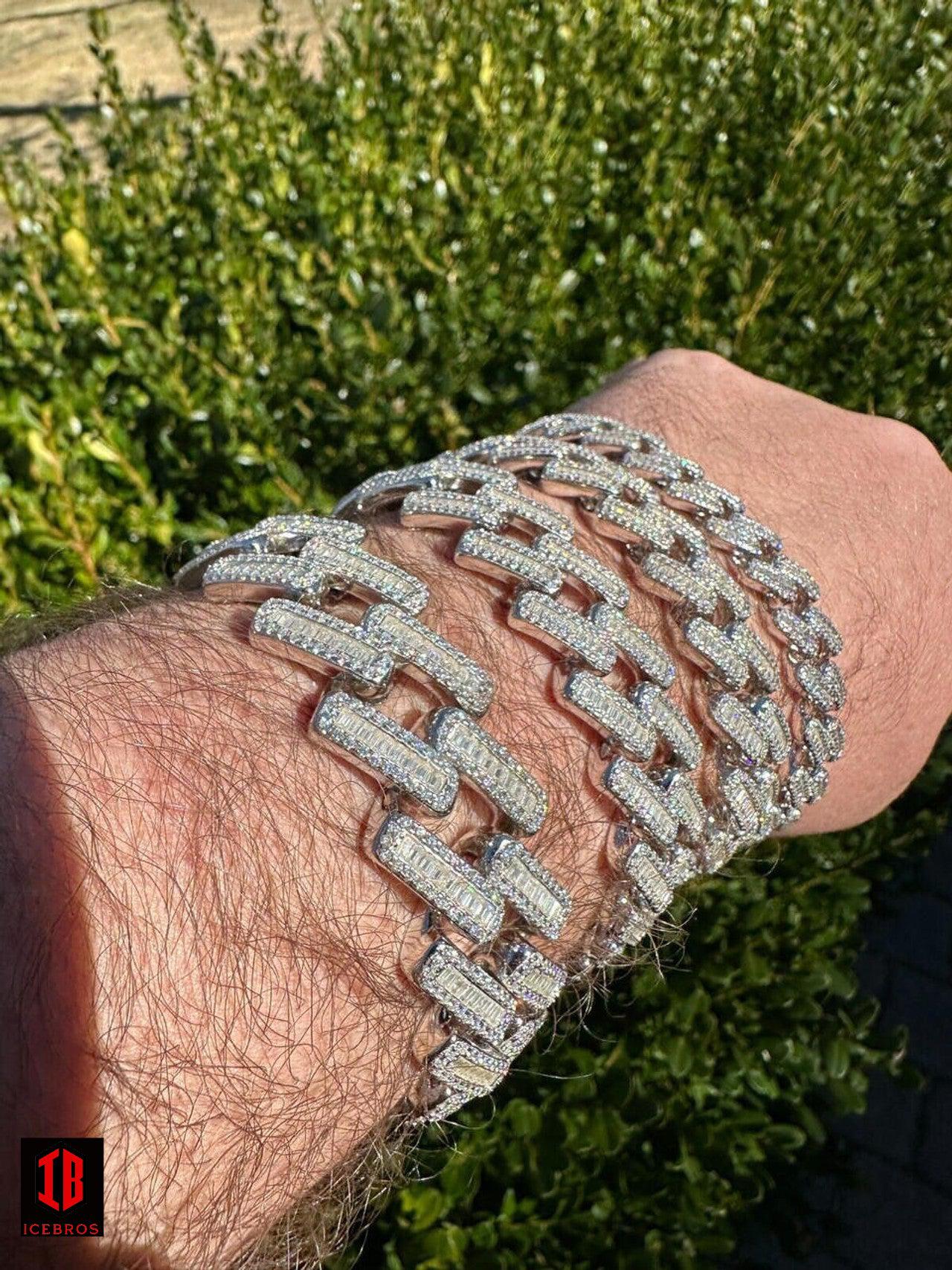 A dapper gentleman flaunting a diamond-studded bracelet, exuding opulence with a sleek chain and a dazzling diamond pendant.