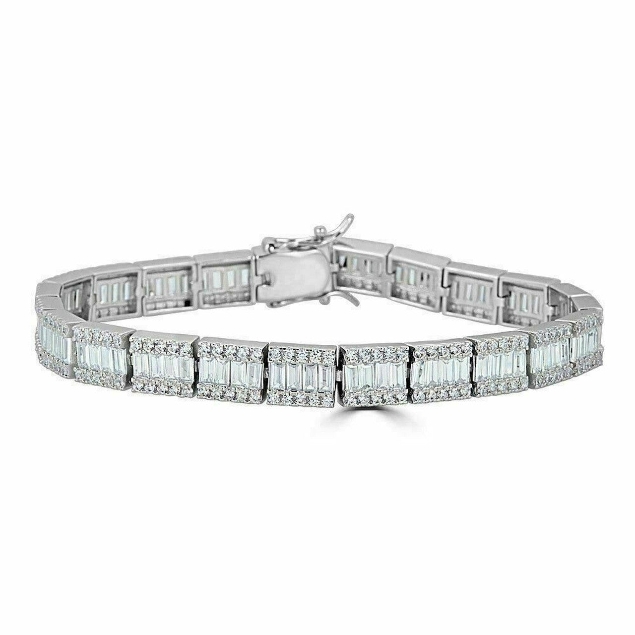 Mens Diamond Baguette Tennis Bracelet Solid 925 Sterling Silver 8mm Hip Hop ICY