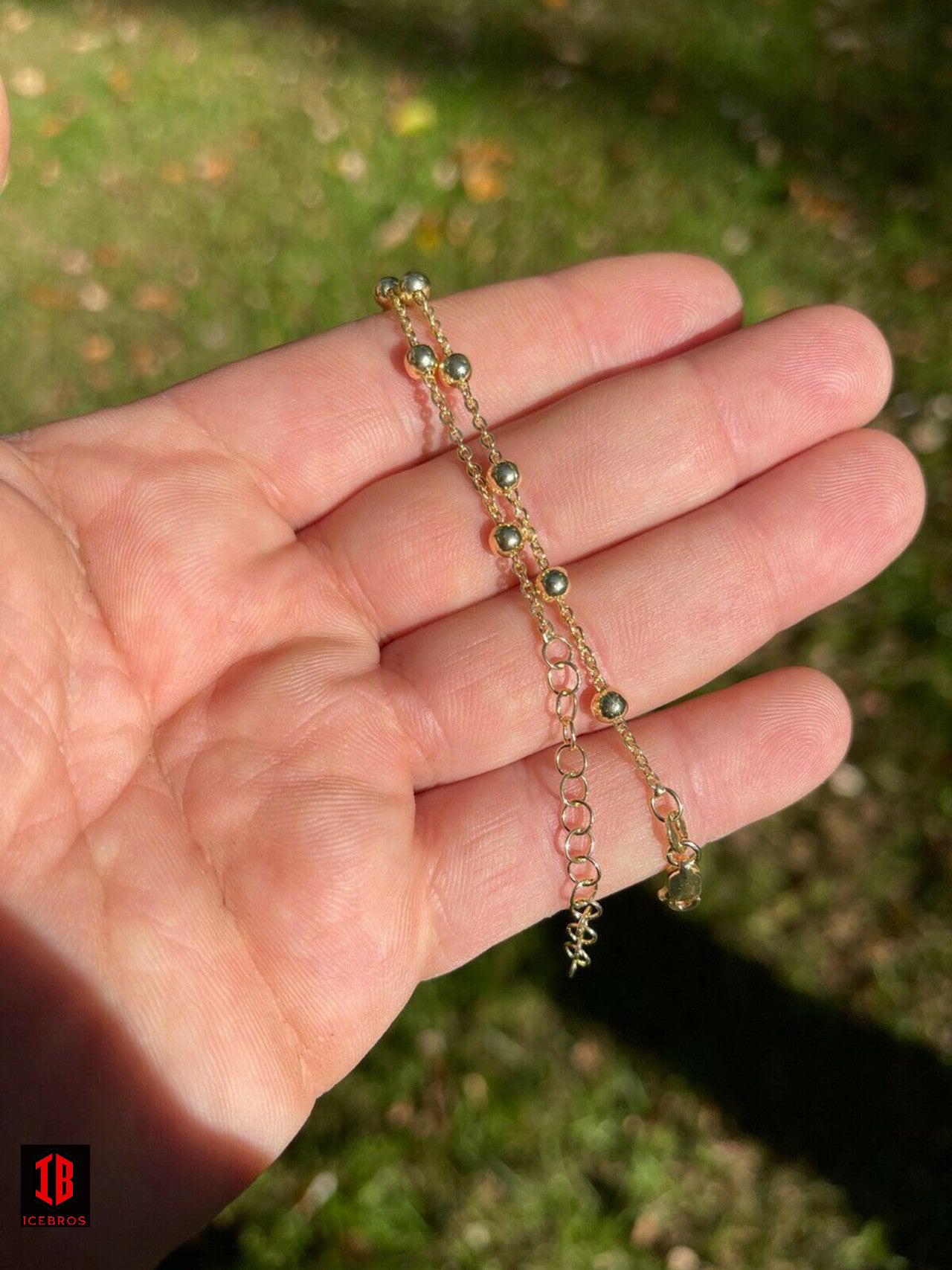 Beaded Ankle Bracelet Anklet 14k Gold Vermeil 925 Silver 8inch-11.5inch Girls Ladies