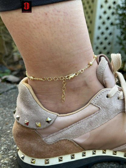 Beaded Ankle Bracelet Anklet Rose Gold Vermeil 925 Silver 8"-11.5" Girls Ladies