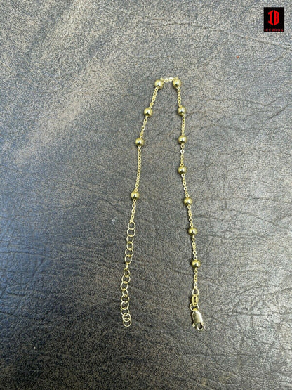 Beaded Ankle Bracelet Anklet 14k Gold Vermeil 925 Silver 8inch-11.5inch Girls Ladies