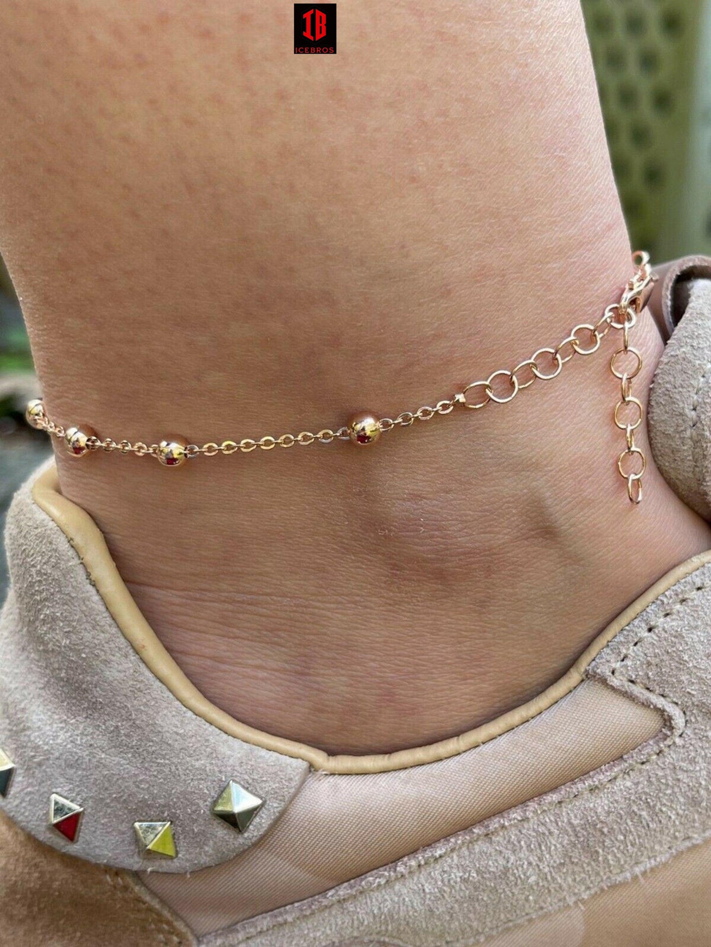 Beaded Ankle Bracelet Anklet 14k Gold Vermeil 925 Silver 8inch-11.5inch Girls Ladies