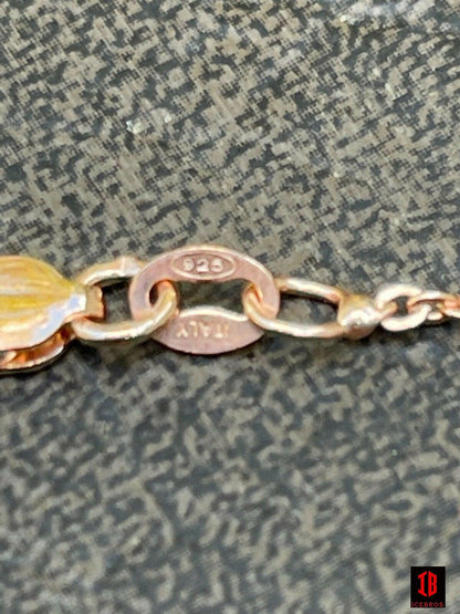 Beaded Ankle Bracelet Rosary Cross Anklet White Gold Vermeil 925 Silver 8"-11.5"