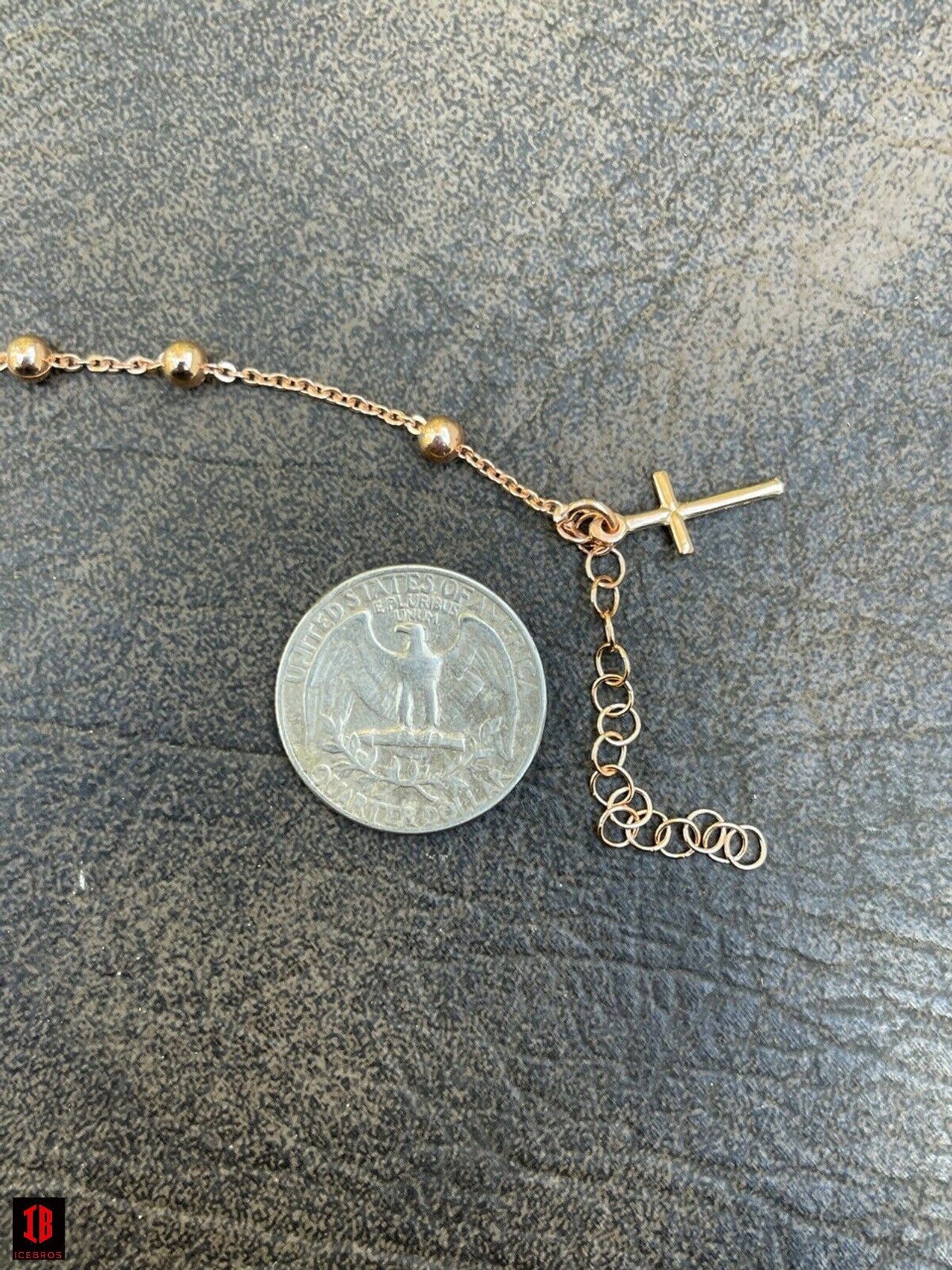 Beaded Ankle Bracelet Rosary Cross Anklet 14k Gold Vermeil 925 Silver 8"-11.5"