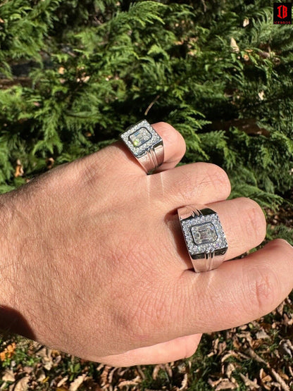 2 Different Sizes of 2.6 carat Moissanite Pinky Ring on Men's Hand