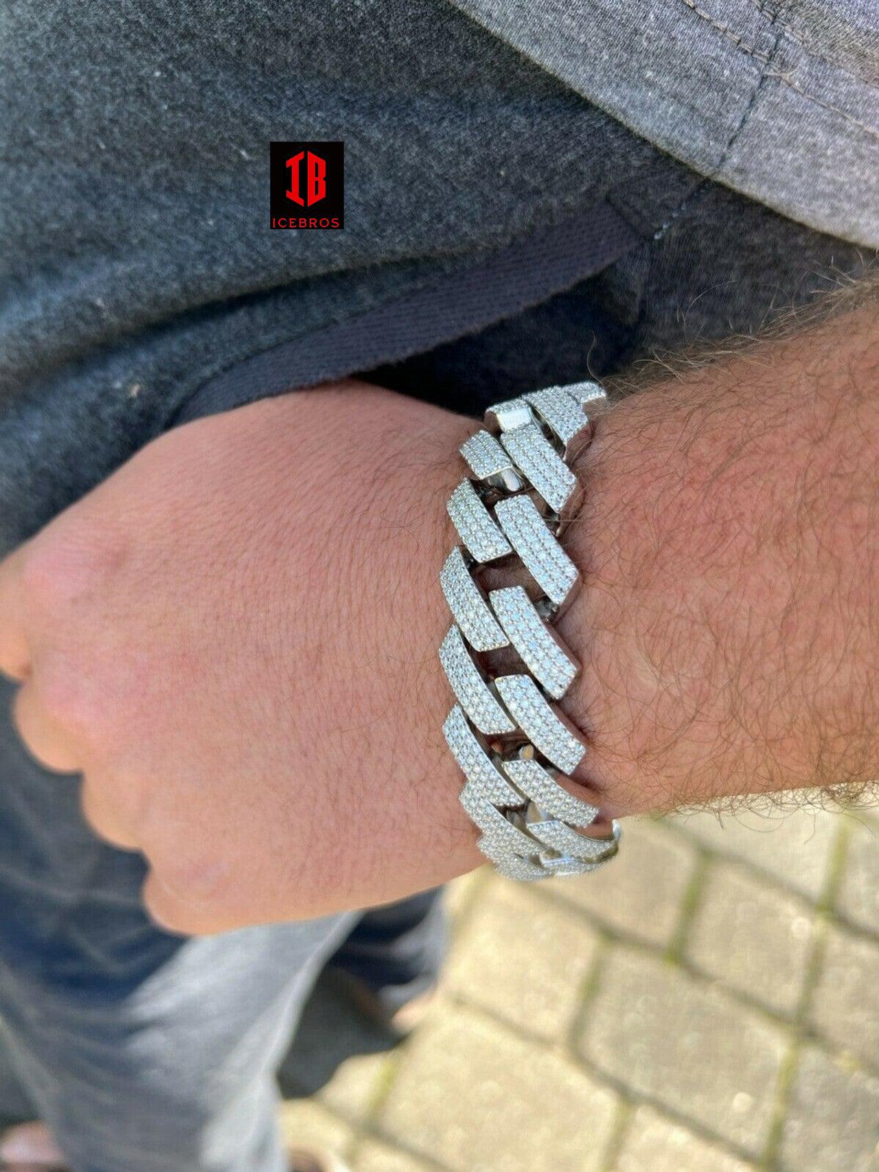 White Gold Miami Curb Cuban Link Bracelet for Men's on Men Model Hand