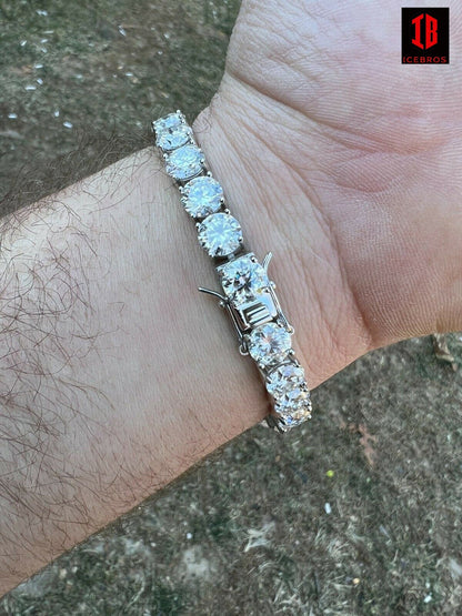 BIG Stone 8mm 44-52ct Real MOISSANITE Iced 925 Silver Tennis Bracelet