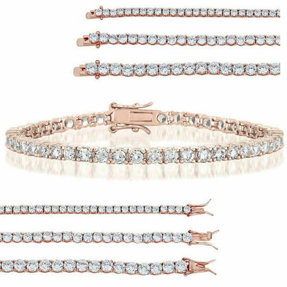 Tennis Bracelet Rose Gold Over SOLID 925 Sterling Silver ITALY Diamond 3-5mm ICY