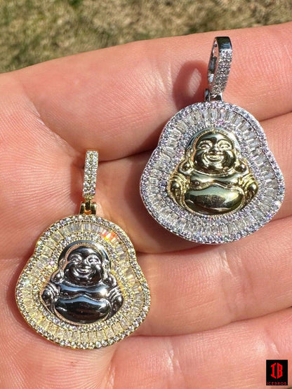 Buddha Pendant Real Moissanite Solid 925 Silver / 14k Gold Plated Iced Necklace