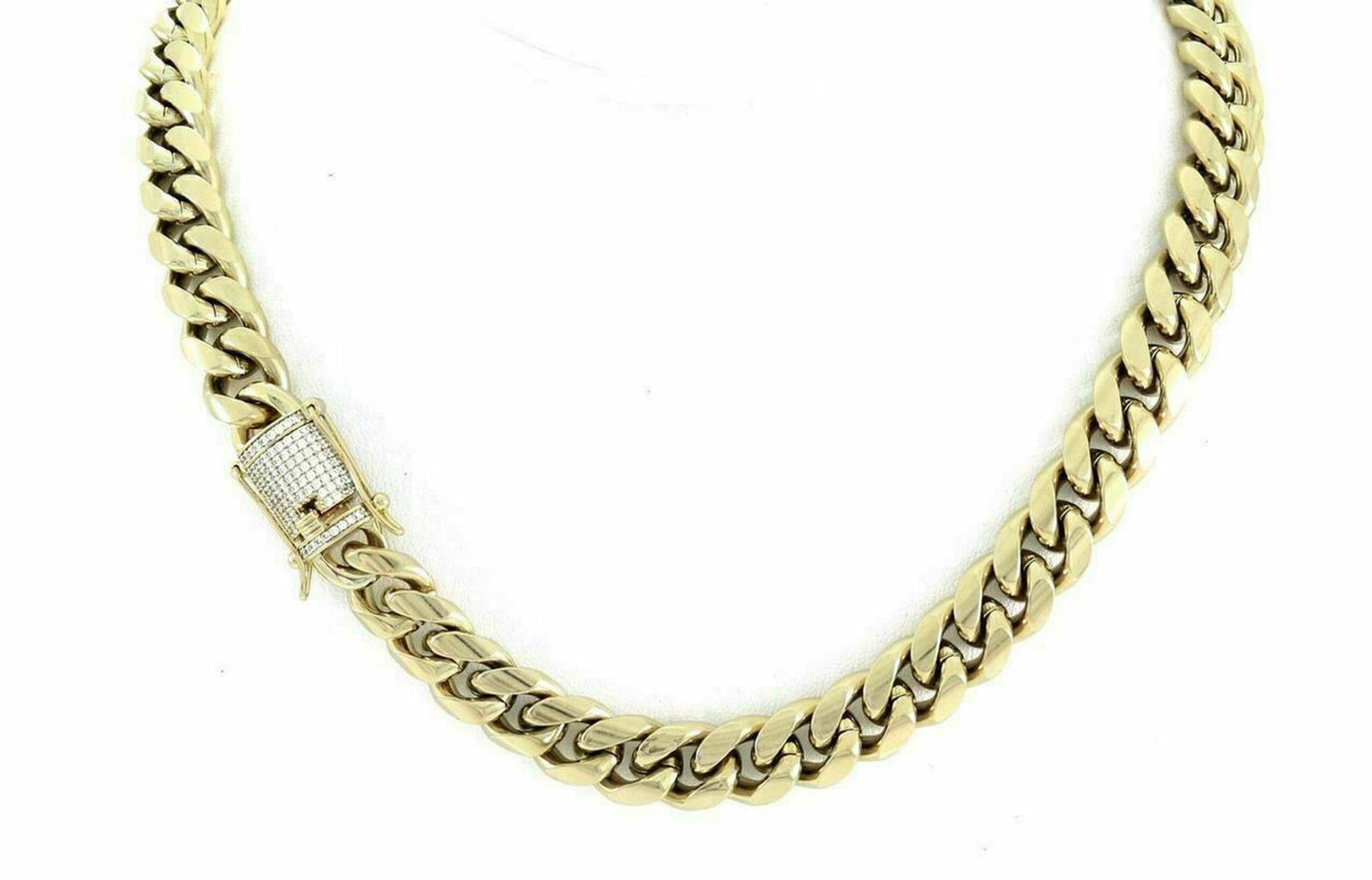 (14MM) 14K-18K Gold Plated Stainless Steel Cuban Link Chain CZ Diamond Lock 8-14MM