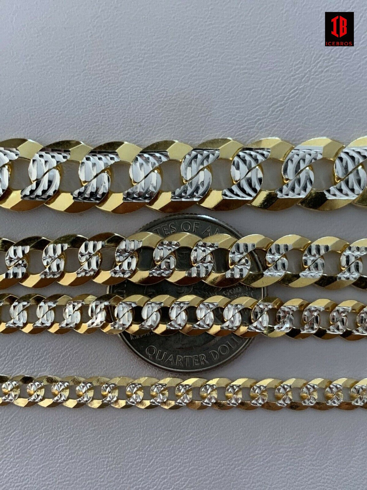 Real Solid 925 Sterling Silver & 14k Gold Diamond Cut Flat Miami Cuban Bracelet (3-11mm)