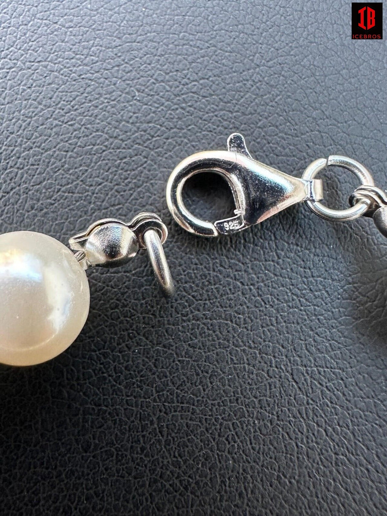 White Cultured Pearl Bracelet 925 Sterling Silver Clasp For Men & Women