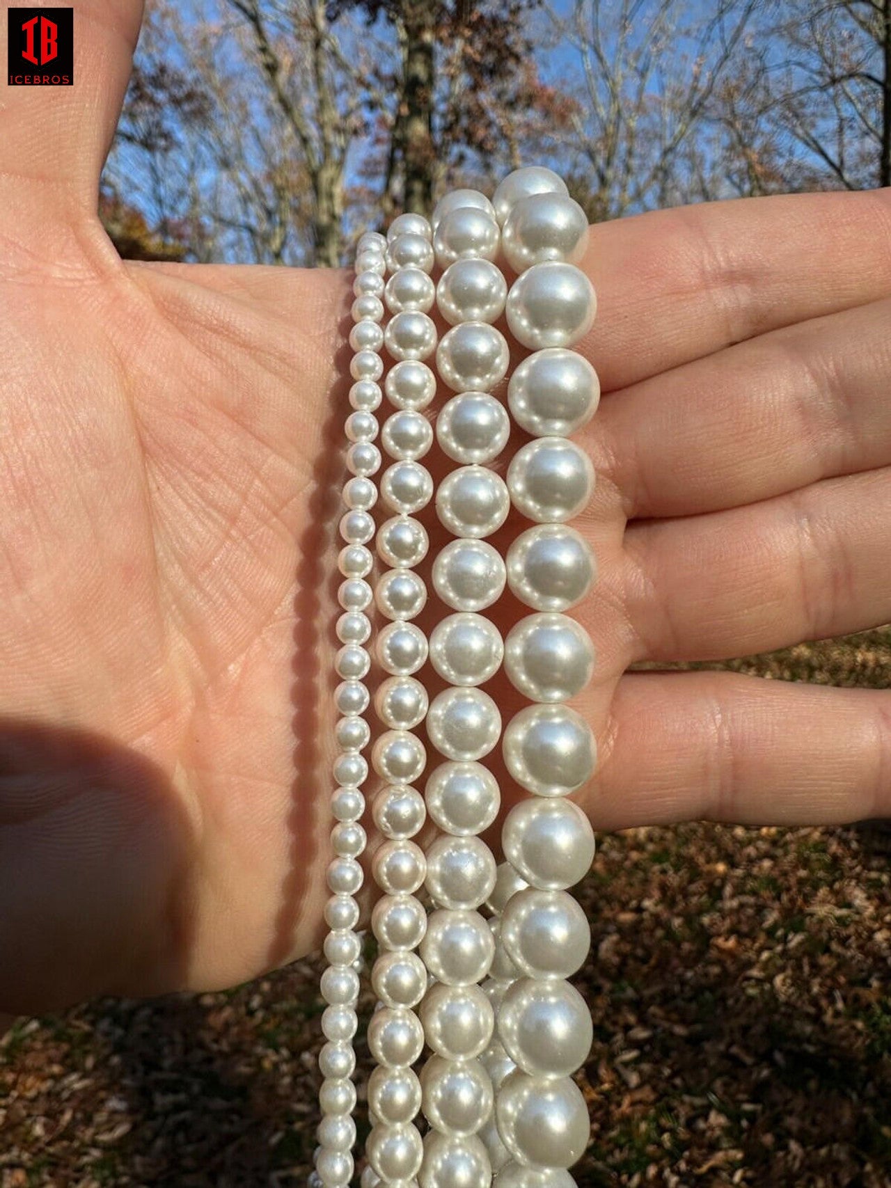 White Cultured Pearl Necklace 925 Sterling Silver Clasp Vintage Chain For Men & Women