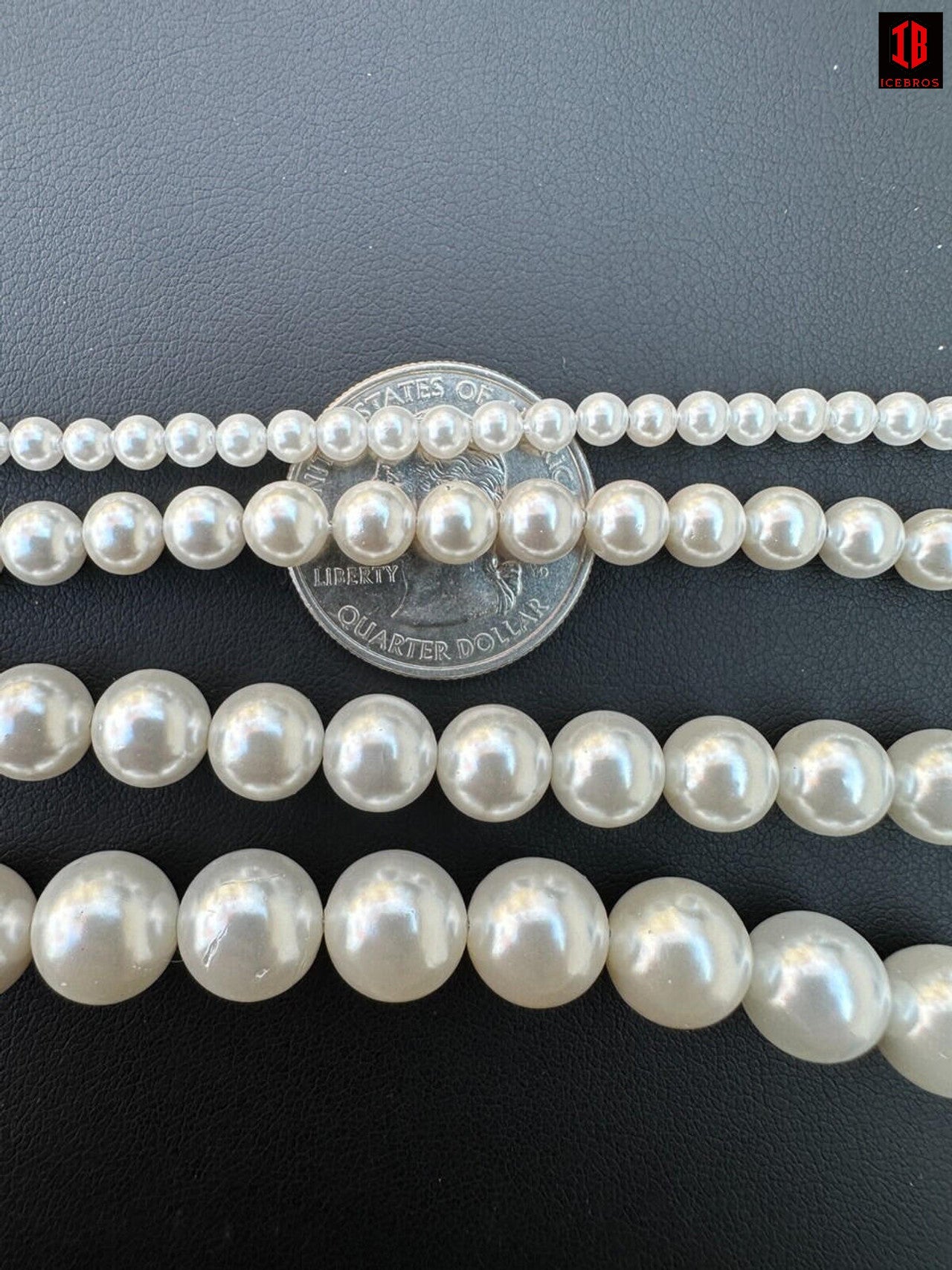 White Cultured Pearl Necklace 925 Sterling Silver Clasp Vintage Chain For Men & Women