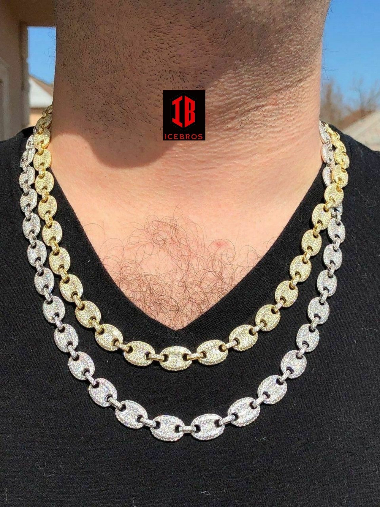 YELLOW GOLD Men's Mariner Gucci Link Chain ICY Man Made Diamonds Solid 925 Silver 8mm Thick