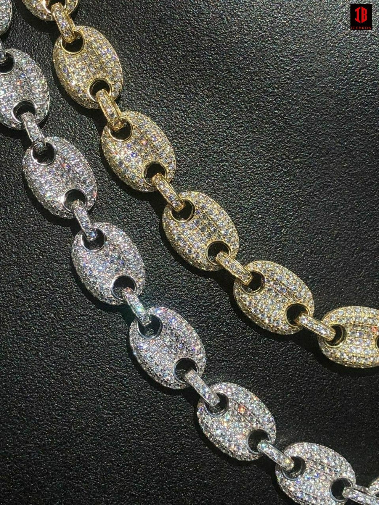 YELLOW GOLD Men's Mariner Gucci Link Chain ICY Man Made Diamonds Solid 925 Silver 8mm Thick