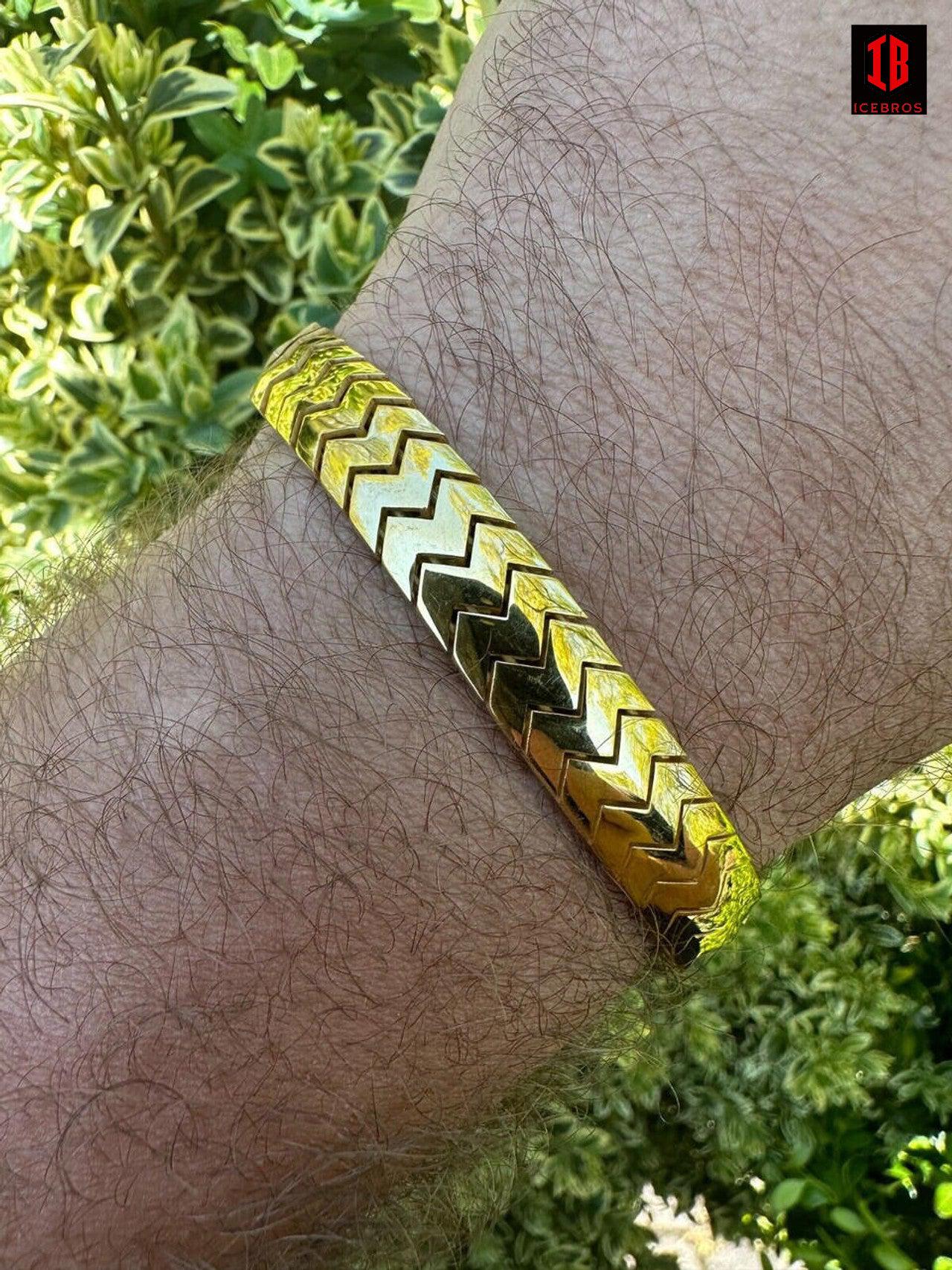 Monaco Snake Skin Bracelet Real 14k Gold Plated 925 Silver 10mm Men Ladies