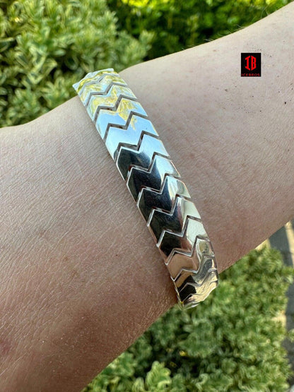 Monaco Snake Skin Bracelet Real 14k Gold Plated 925 Silver 10mm Men Ladies