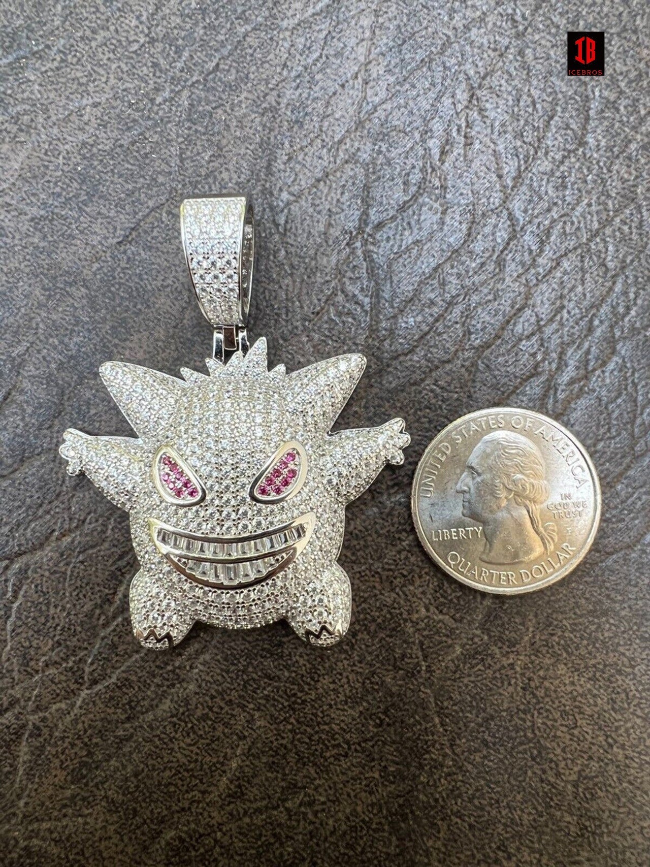 ICE CZ Hip Hop 925 Sterling Silver Gengar Pokemon Pendant Necklace Mens