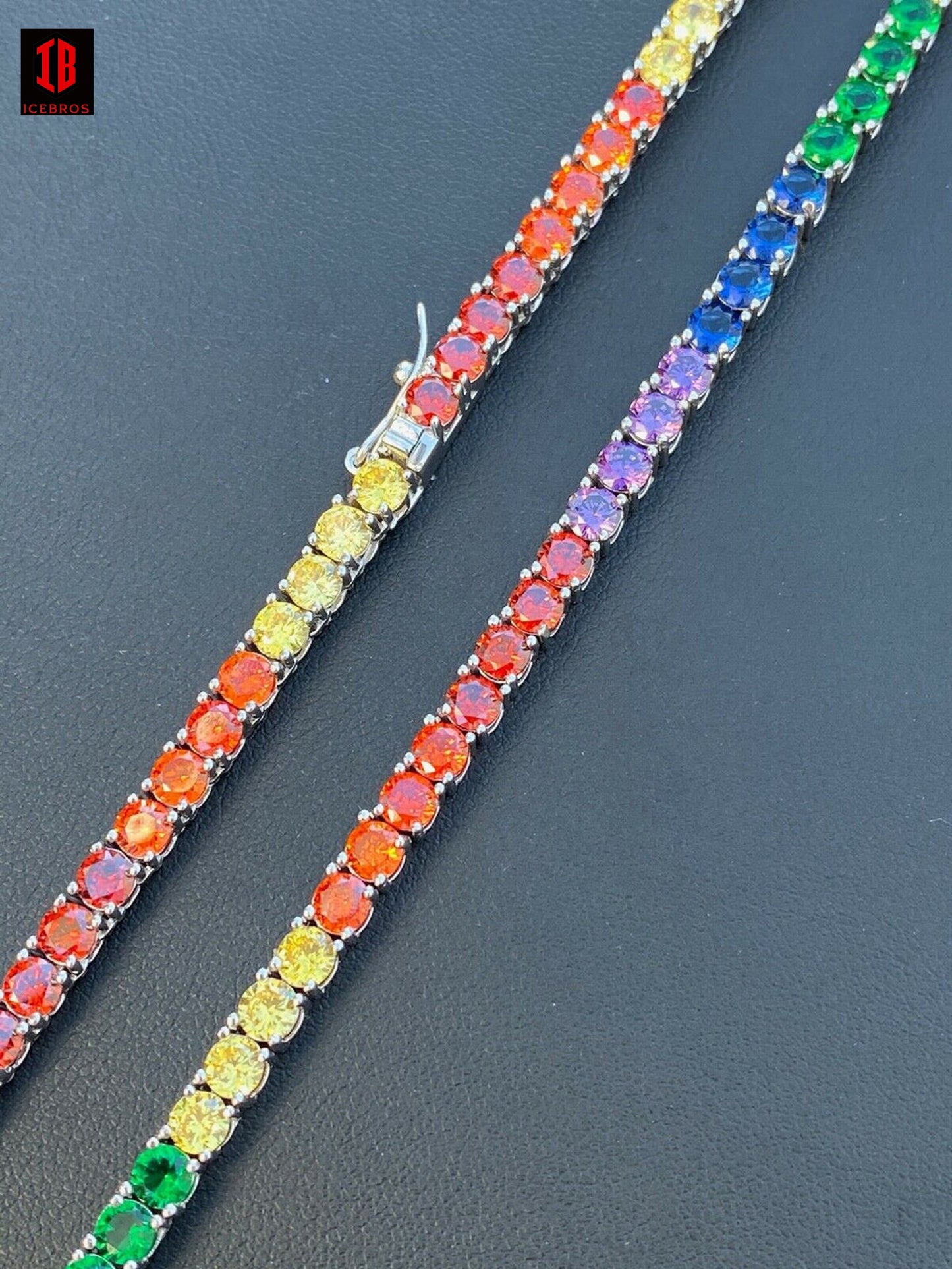 Tennis Chain Fine 925 Sterling Silver Single Row Rainbow Diamond Necklace - 2 colors