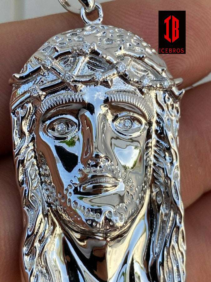 0.1ct REAL VS Natural Diamonds Real 925 Sterling Silver Iced Jesus Piece Charm
