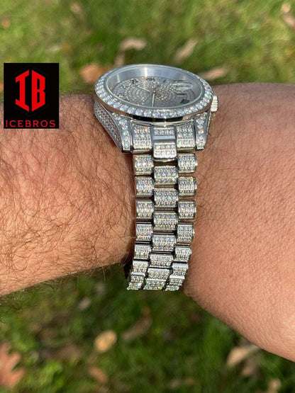 (1) Roman Numeric MOISSANITE Men's Presidential Watch Iced Flooded Out Hip Hop Diamond Tester