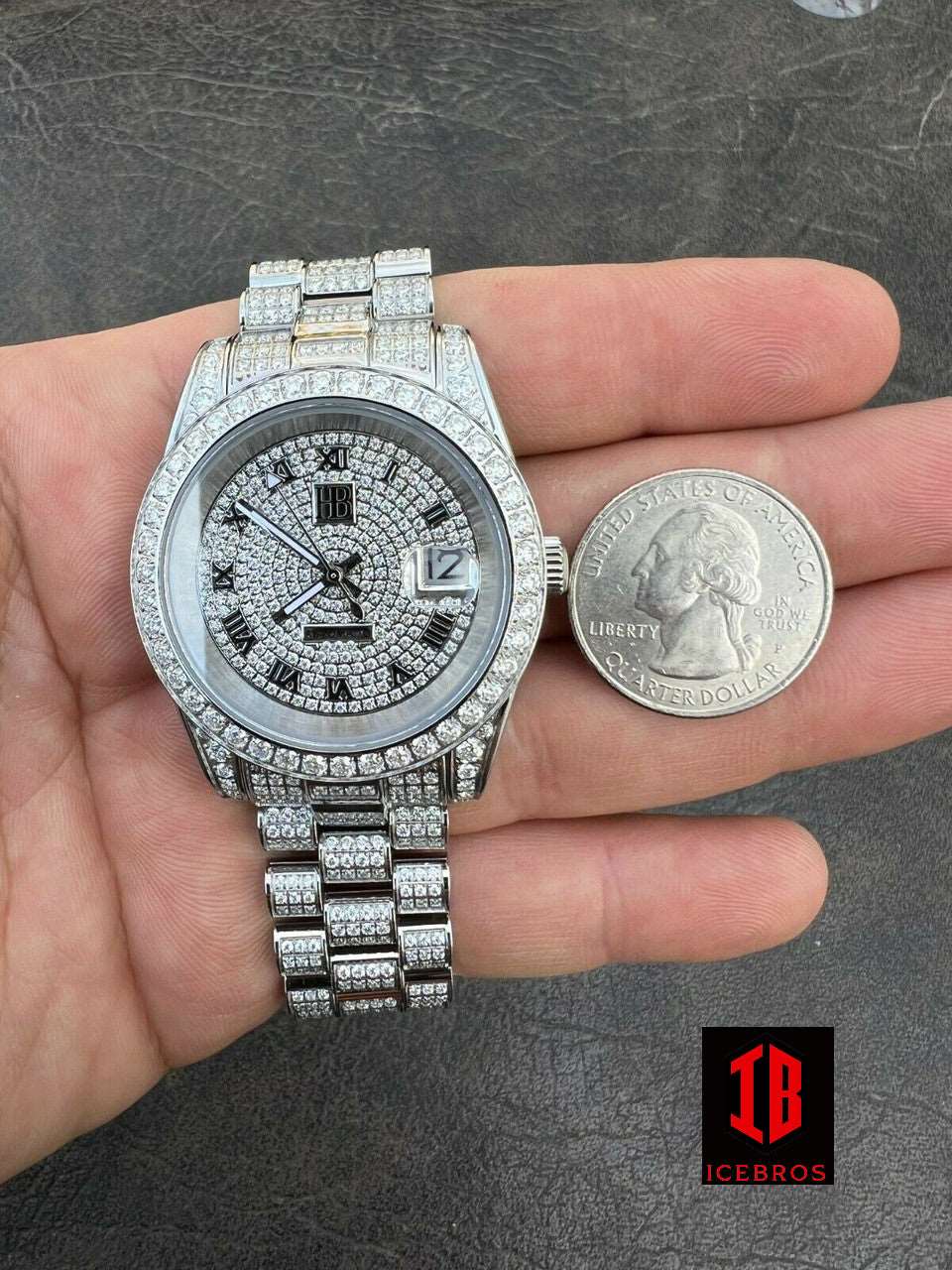 (6) MOISSANITE Mens Presidential Watch Iced Bust Down Hip Hop Diamond Test