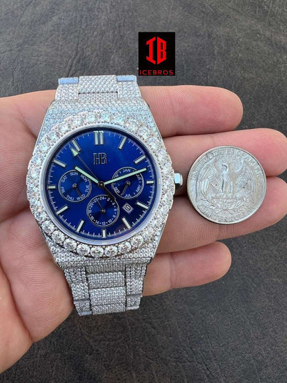 (8) Honeycomb Set 35ct MOISSANITE Men's Perpetual Calendar Real Watch Iced Hip Hop Pass Tester ✅