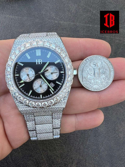 (10) Honeycomb Set 35ct MOISSANITE Men's Perpetual Skeleton Back Watch Iced Out Passes Tester ✅