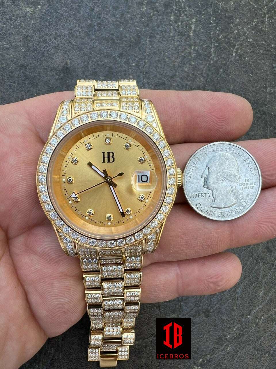 (56) VVS MOISSANITE Automatic Presidential Watch Gold Iced Hip Hop Pass Diamond Test