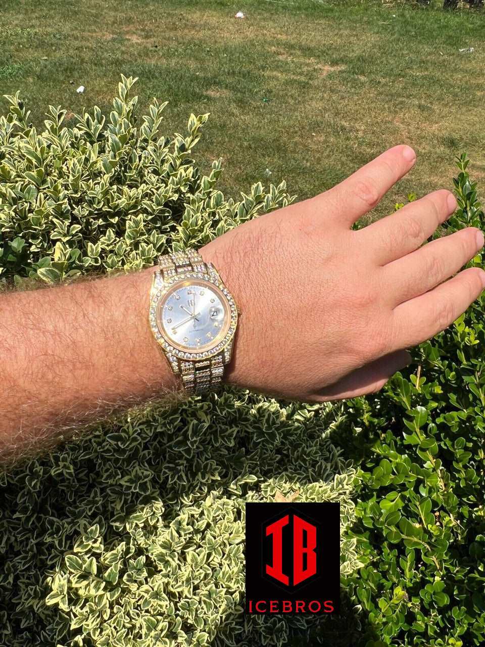 (54) VS 13.3ct MOISSANITE Automatic Presidential Watch Gold Iced Out Silver Pearl Face